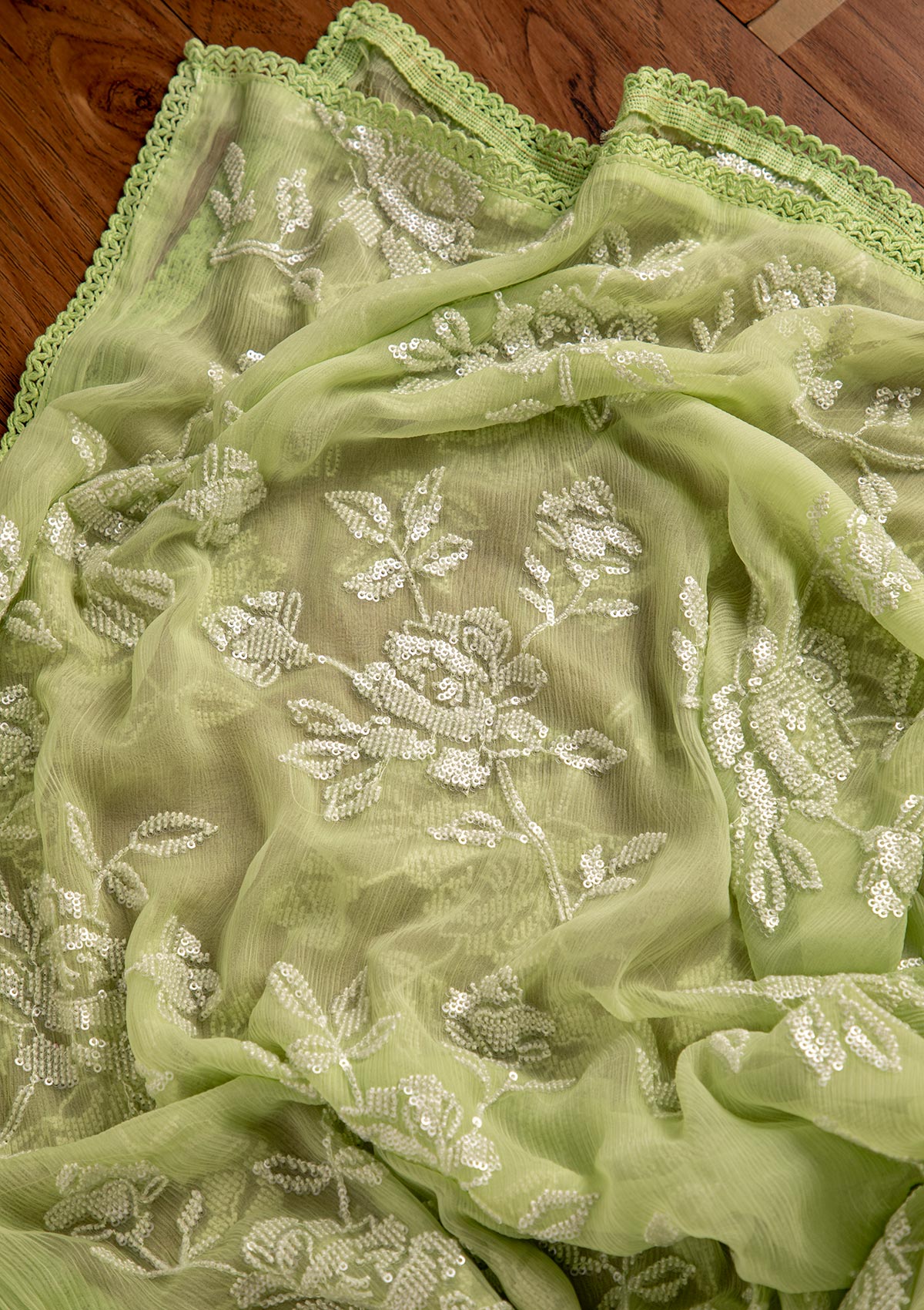 Pista Green Sequins Georgette Designer Unstitched Salwar Suit - koskii