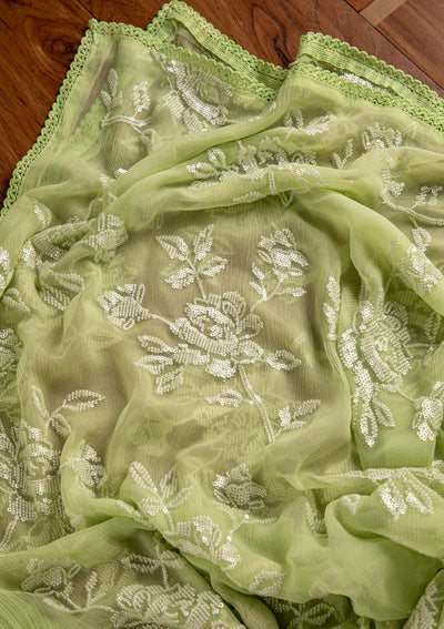 Pista Green Sequins Georgette Designer Unstitched Salwar Suit - koskii