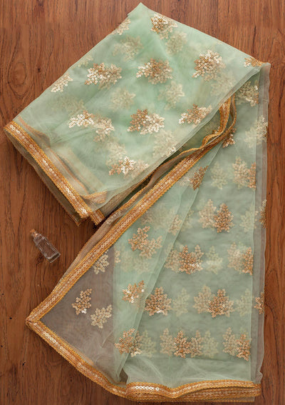 Pista Green Sequins Net Designer Dupatta - koskii