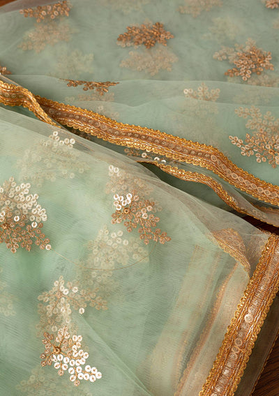 Pista Green Sequins Net Designer Dupatta - koskii