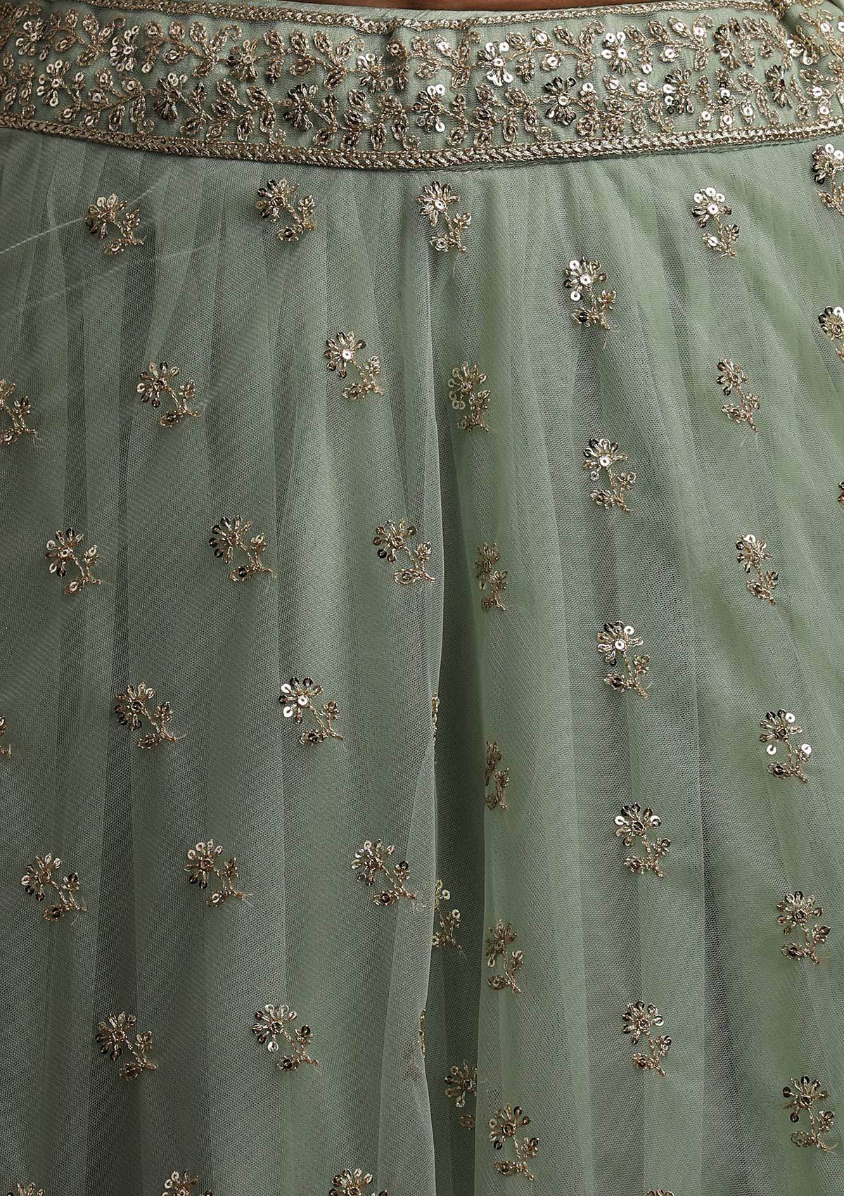 Pista Green Sequins Net Designer Skirt - koskii