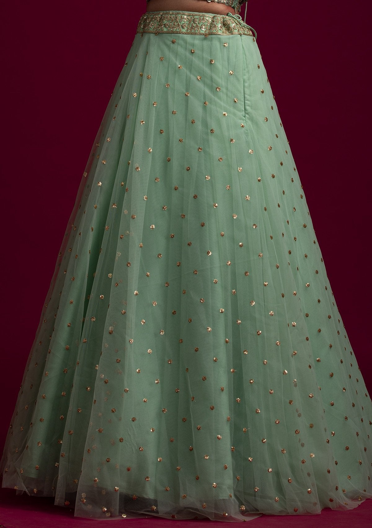 Pista Green Sequins Net Designer Skirt - koskii