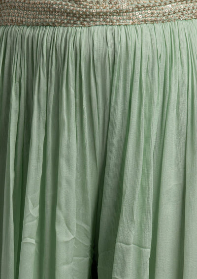 Pista Green Sequins Semi Crepe Designer Salwar Suit - koskii