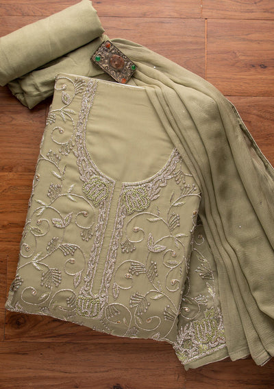 Pista Green Silver Stonework Georgette Designer Unstitched Salwar Suit - koskii