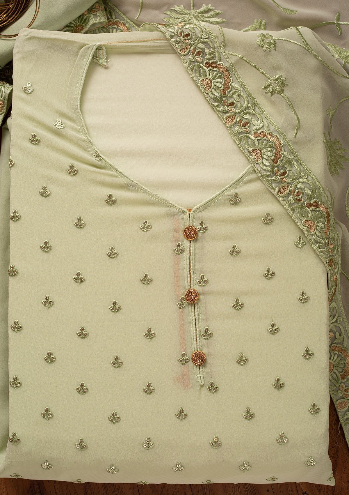 Pista Green Stonework Georgette Designer Unstitched Salwar Suit - koskii