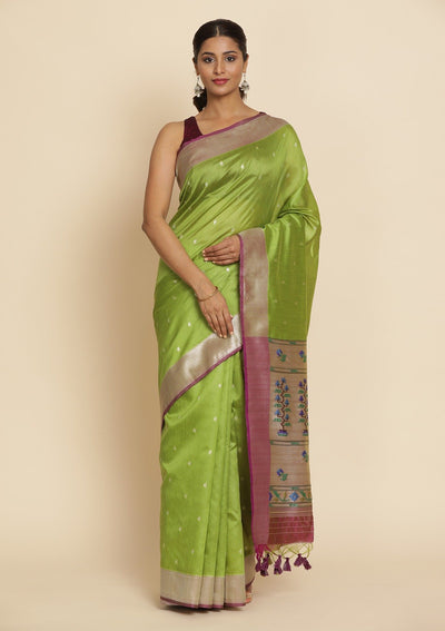 Pista Green Zariwork Art Silk Designer Saree - koskii