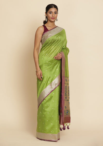 Pista Green Zariwork Art Silk Designer Saree - koskii