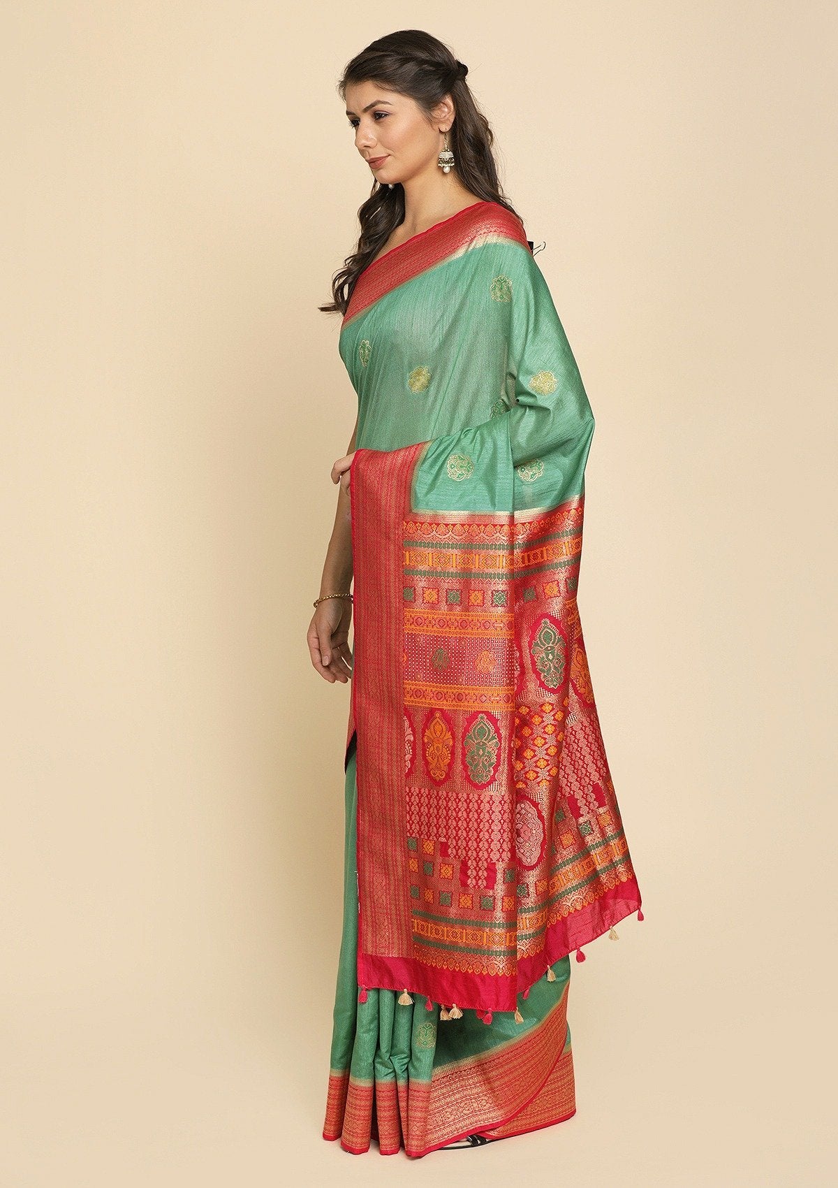 Pista Green Zariwork Raw Silk Designer Saree - koskii