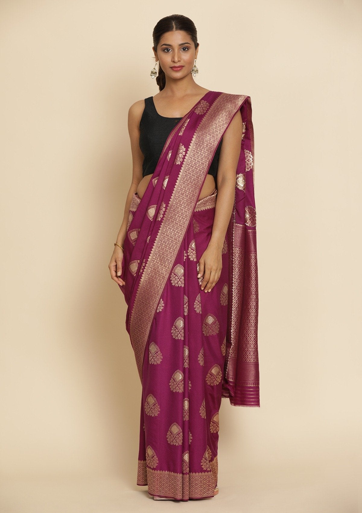 Purple Zariwork Raw Silk Designer Saree - koskii