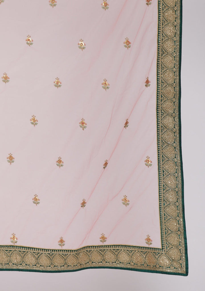 Rama Green Sequins Raw Silk Designer Semi-Stitched Lehenga - koskii