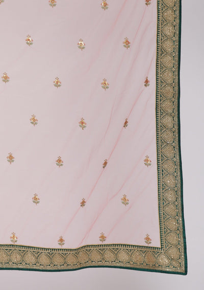 Rama Green Sequins Raw Silk Designer Semi-Stitched Lehenga - koskii