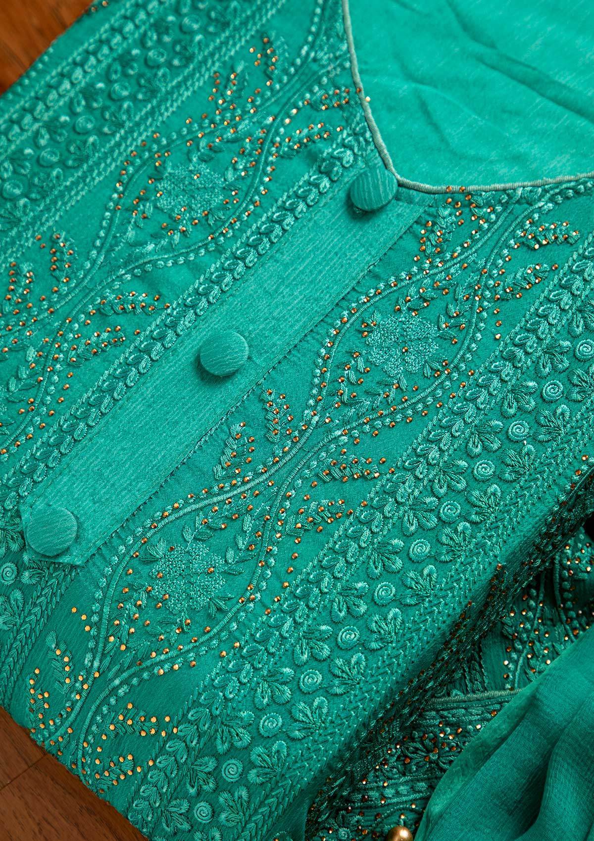 Rama Green Stonework Semi Crepe Designer Unstitched Salwar Suit - koskii