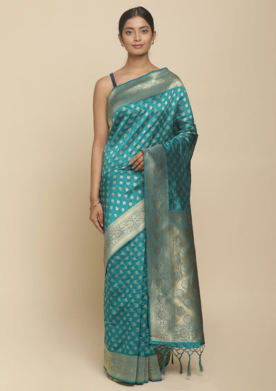Rama Green Swarovski  Brocade Designer Saree - koskii