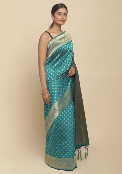 Rama Green Swarovski  Brocade Designer Saree - koskii