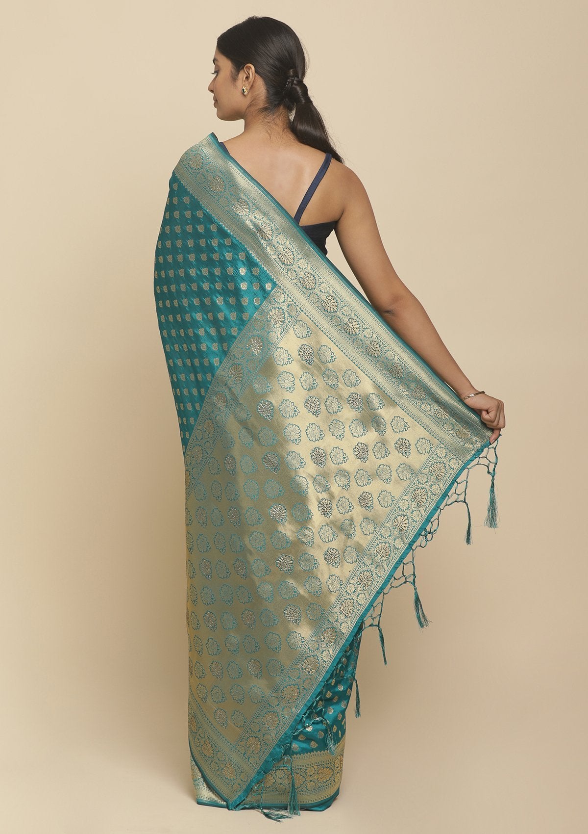 Rama Green Swarovski  Brocade Designer Saree - koskii
