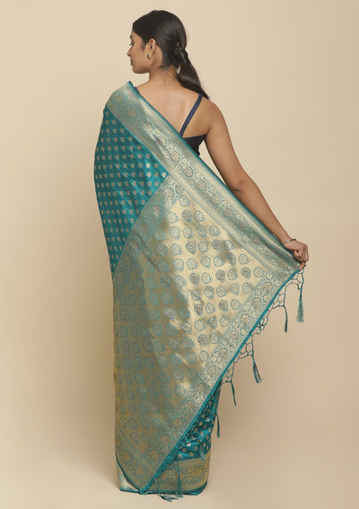 Rama Green Swarovski  Brocade Designer Saree - koskii
