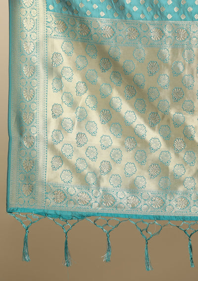 Rama Green Swarovski  Brocade Designer Saree - koskii