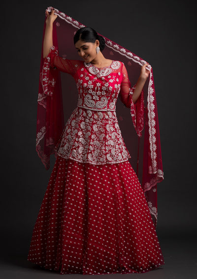 Rani Pink Glitter Net Designer Lehenga - koskii