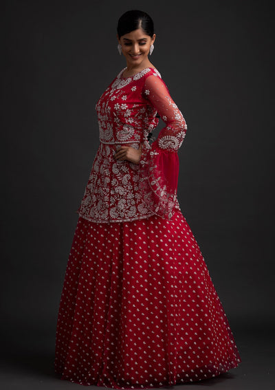 Rani Pink Glitter Net Designer Lehenga - koskii