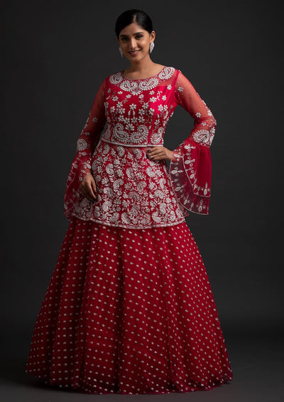 Rani Pink Glitter Net Designer Lehenga - koskii