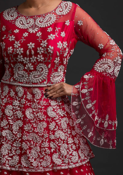 Rani Pink Glitter Net Designer Lehenga - koskii
