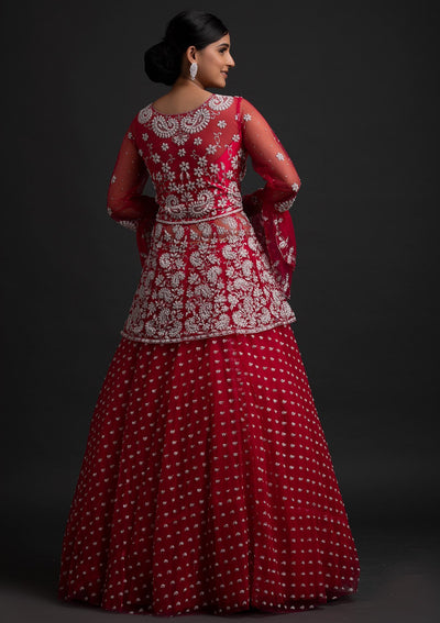 Rani Pink Glitter Net Designer Lehenga - koskii