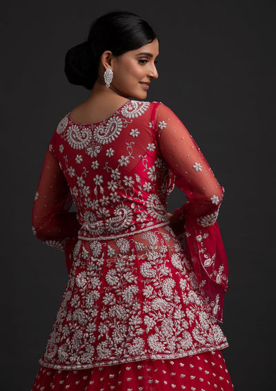 Rani Pink Glitter Net Designer Lehenga - koskii