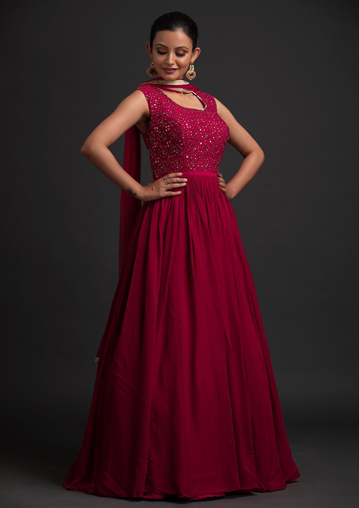 Premium Taffeta Party Wear Designer Rani Pink Gown at Rs 799 in Surat