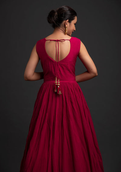Rani Pink Mirrorwork Georgette Designer Gown - koskii
