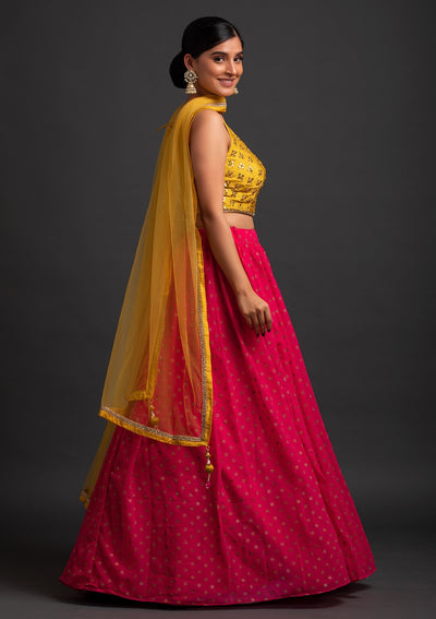 Rani Pink Mirrorwork Georgette Designer Lehenga - koskii