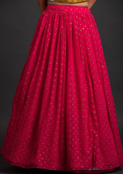 Rani Pink Mirrorwork Georgette Designer Lehenga - koskii