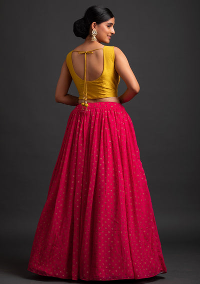 Rani Pink Mirrorwork Georgette Designer Lehenga - koskii