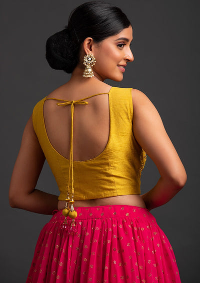 Rani Pink Mirrorwork Georgette Designer Lehenga - koskii