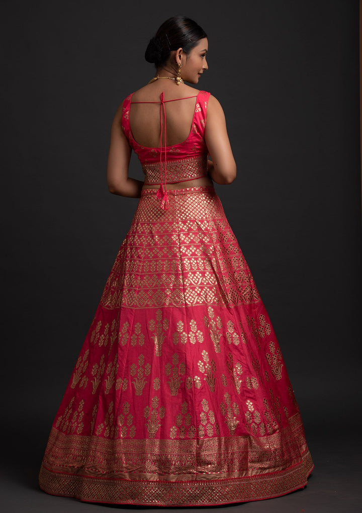 Rani Pink Sequins Banarasi Designer Semi-Stitched Lehenga - koskii