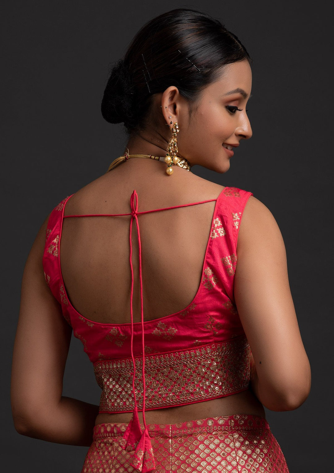 Rani Pink Sequins Banarasi Designer Semi-Stitched Lehenga - koskii