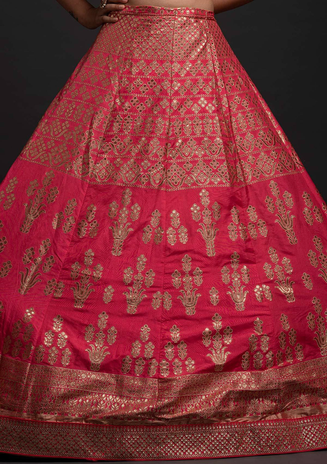 Rani Pink Sequins Banarasi Designer Semi-Stitched Lehenga - koskii