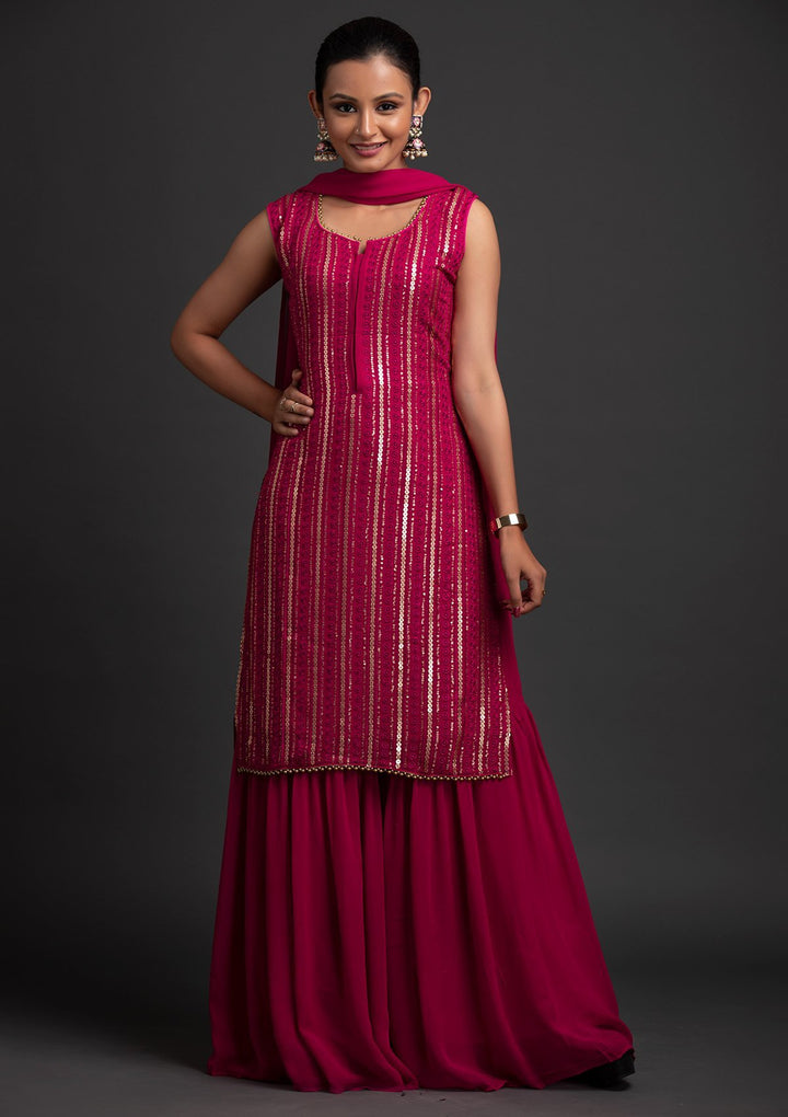 Rani Pink Sequins Georgette Designer Salwar Suit - koskii
