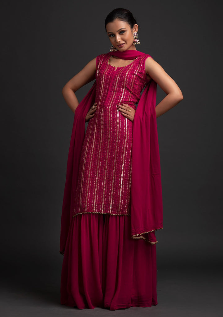 Rani Pink Sequins Georgette Designer Salwar Suit - koskii