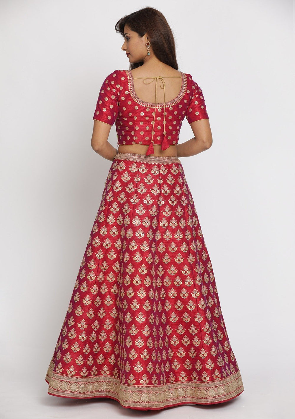 Rani Pink Sequins Raw Silk Designer Semi-Stitched Lehenga - koskii
