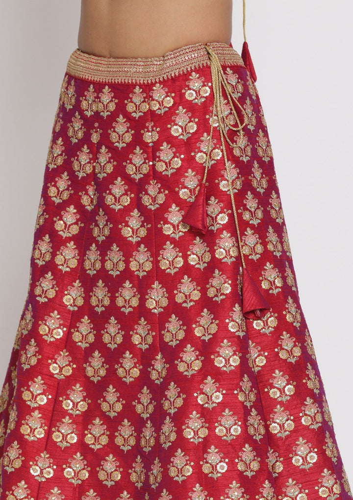 Rani Pink Sequins Raw Silk Designer Semi-Stitched Lehenga - koskii