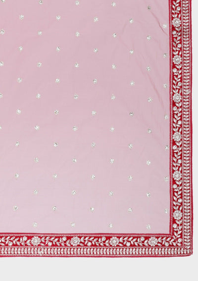 Rani Pink Silver Stonework Velvet Designer Semi-Stitched Lehenga - koskii