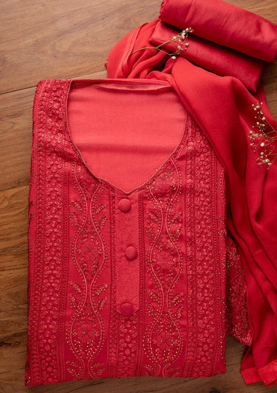 Rani Pink Stonework Semi Crepe Designer Unstitched Salwar Suit - koskii
