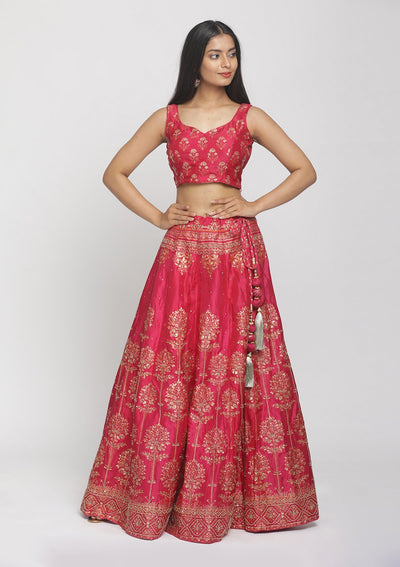 Rani Pink Cutdana Art Silk Designer Semi-Stitched Lehenga - koskii