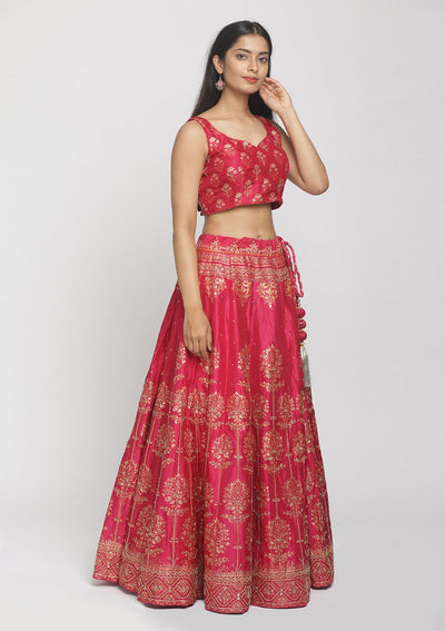 Rani Pink Cutdana Art Silk Designer Semi-Stitched Lehenga - koskii