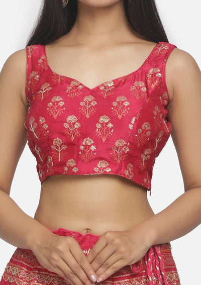 Rani Pink Cutdana Art Silk Designer Semi-Stitched Lehenga - koskii