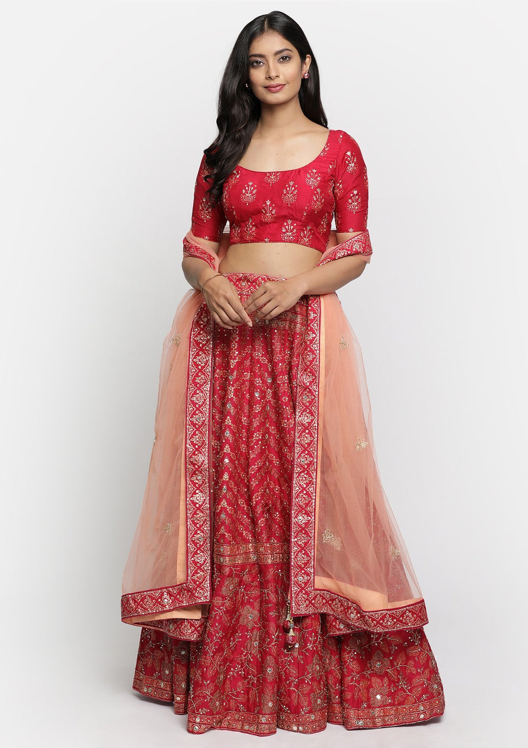 Rani Pink Cutdana Art Silk Designer lehenga - koskii