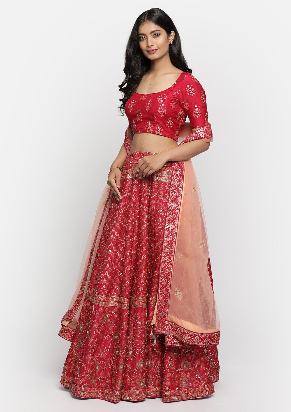 Rani Pink Cutdana Art Silk Designer lehenga - koskii