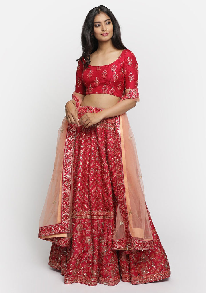 Rani Pink Cutdana Art Silk Designer lehenga - koskii
