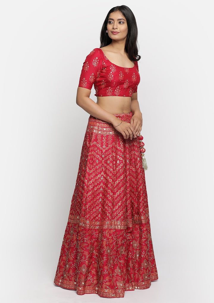 Rani Pink Cutdana Art Silk Designer lehenga - koskii