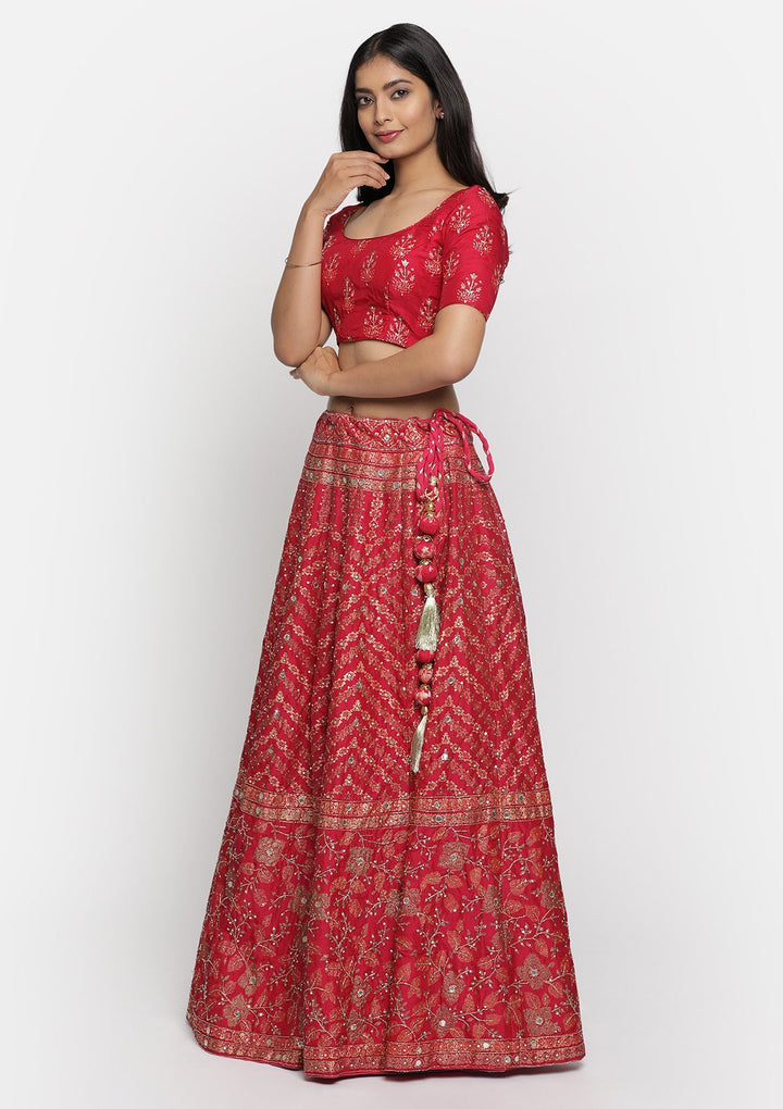 Rani Pink Cutdana Art Silk Designer lehenga - koskii